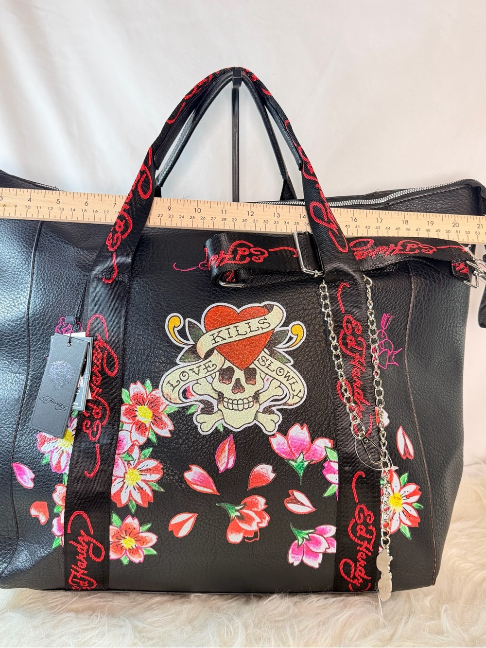 Ed Hardy Black Tattoo Tote Bag Love Kills Slowly Skull Heart